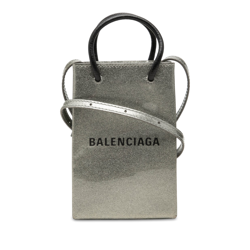 Pre-Loved Balenciaga Mini Patent Logo Shopping Phone Holder